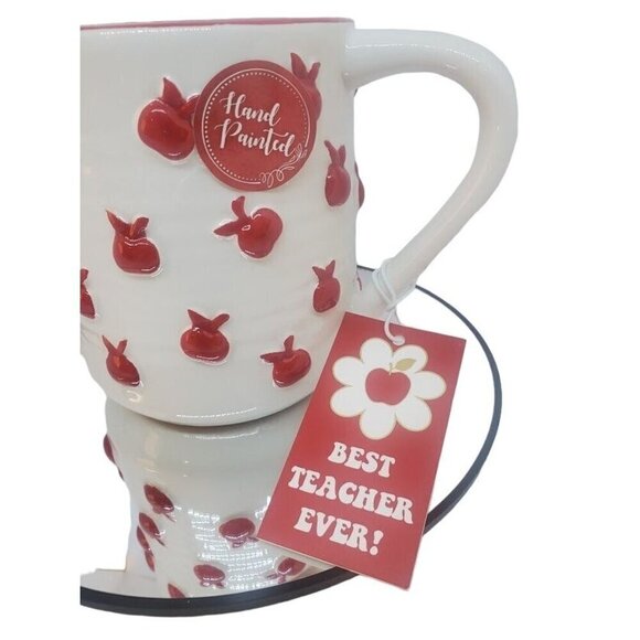 Best Teacher Ever Hand Painted Mug With Red Apple Design by Sheffield Home - Picture 2 of 4